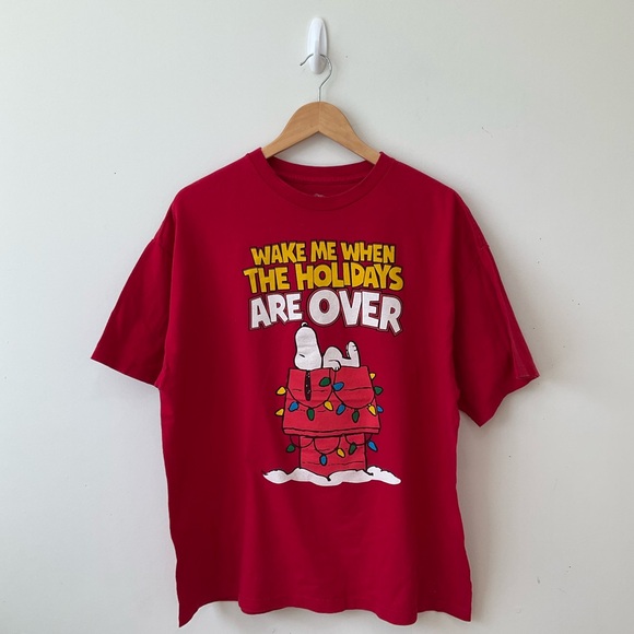 Peanuts T shirt Mens XL Red Short Sleeves Round Neck Graphic Christmas T… - Picture 1 of 5